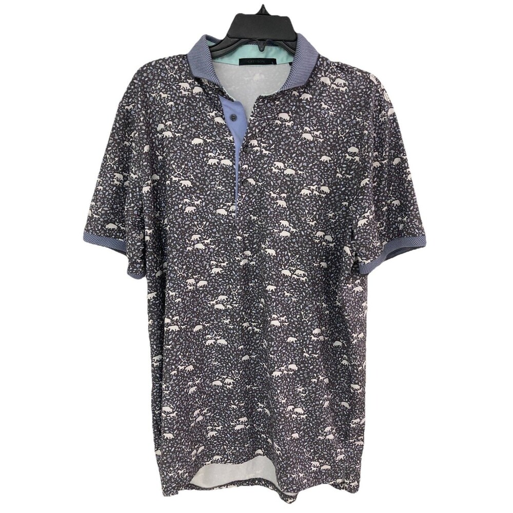 Men's Greyson Golf Polo Short Sleeve Animals AOP Gray Size Large